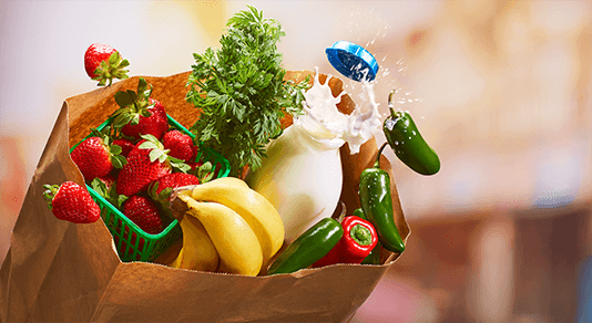 Grocery bag spilling out.